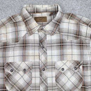 Bit & Bridle Pearl Snap Shirt Mens Large Brown Cotton Western S/S Double Pockets